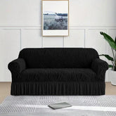 Zebra Velvet Turkish Sofa Cover With Frill - Black